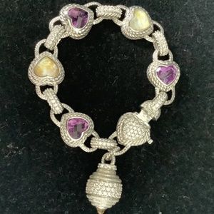 JUDITH RIPKA STERLING AMETHYST HEART BRACELET 